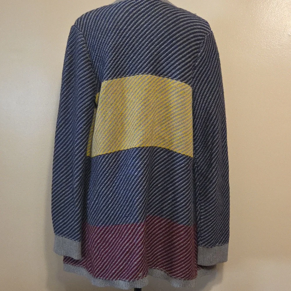 CAbi Cotton Colorblock Striped Cozy Warm Long Knit Cardigan Sweater Fall Medium